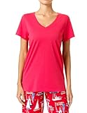 HUE Women's Plus Size Solid PJ, Nautical Red-Short Sleeve V-Neck Tee