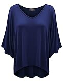 MBJ WT1106 Womens V Neck Square Sleeves Oversized Loose Fit Top L Navy