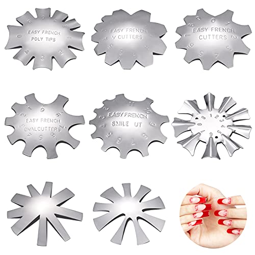 SUSSURRO 8 Pcs Tool Kit Nail Cutter French Nails Manicure Staniless Steel Various Shape Edge Trimmer Templates DIY Nail Cutter Plate Tool Kit Silver