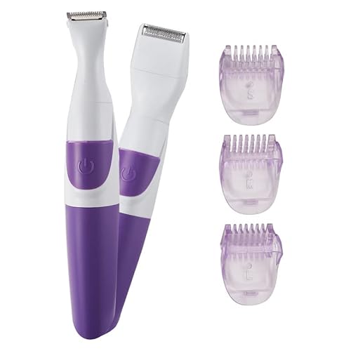 Afeitadora 2 en 1 para mujer, herramienta de depilación corporal, afeitadora eléctrica para uso en húmedo y seco, cuerpo completo, lavable, funciona con pilas, con 3 peines límite, 1 mm/3 mm/5 mm para