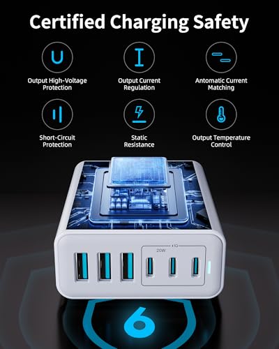 Image of 105W USB C Charger Block, 6-Port USB C Charging Station GaN III PD 20W Laptop Fast Charger Adapter for iPad Pro /Air /Mini, iPhone 17 /16 /15 /14 /13 /12 /11, Samsung and More (Cable Organizer Included)