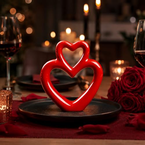Escultura de corazón de cerámica roja LUOZZY para decoración miniatura 5