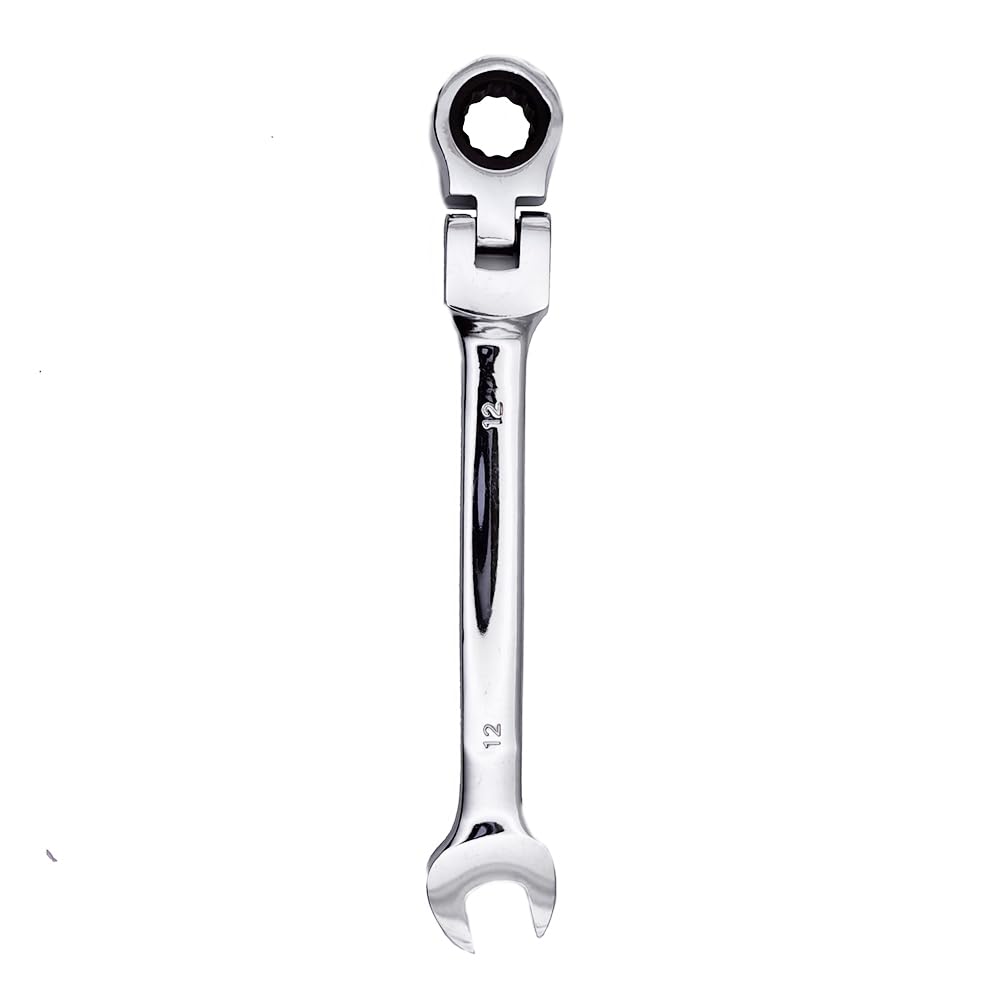 Sitrda Flexible Pivoting Head Ratchet Combination Spanner Wrench Garage Metric Tool for Easy Access and Turning of Hard to Reach Bolts (6mm 7mm 8mm 10mm 11mm 12mm) (12mm)