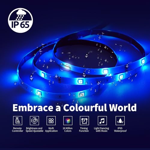 CILIENG LED Streifen 5M, IP65 RGB LED Streifen Wasserdichter mit Fernbedienung und APP, 16 Mio. Farben Farbwechsel LED Lichterkette Sync mit Musik, Flexibel LED Band für TV Partei Halloween Deko