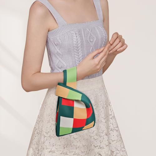 Image of Small Crochet Knit Tote Wrist Bag, Portable Knot Sleeve Handle Bag Cute Wristlet Pouch Purse for Women