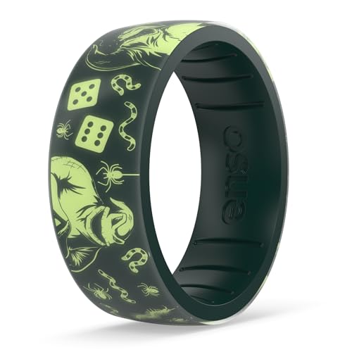 Enso Rings Nightmare Before Christmas Silicone Ring - Comfortable and Flexible Design - 6.6mm Wide 1.75mm Thick - Ooogie Boogies Grinning Gamble - 10