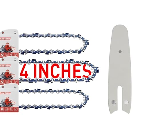 FuGuiB 4 Pollici Catena Motosega Confezione Da 3 E 1 Barra Della Motosega,1/4LP 1,1 mm 28 maglie 10 cm Catene Per Motosega,Catena Di Ricambio Per Minisega, Compatibile con Stihl GTA 26 36700000028