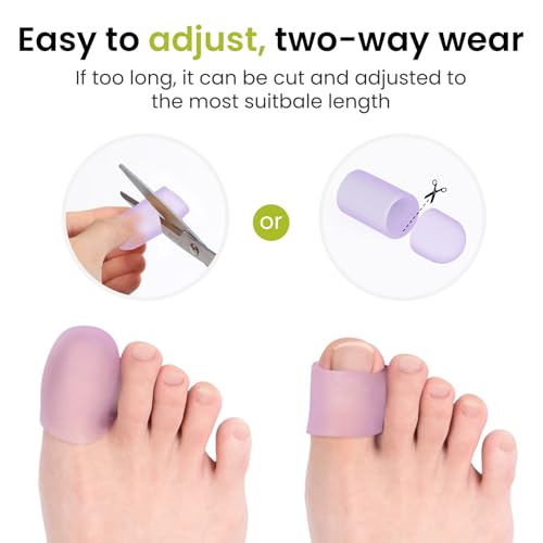 Image of Bukihome Silicone Toe Protectors - 12 Pack Gel Toe Sleeves Toe Protectors - Toe Caps Toe Cushions for Pain Relief, Toe Protection for Corns, Calluses (Lavender, Large)