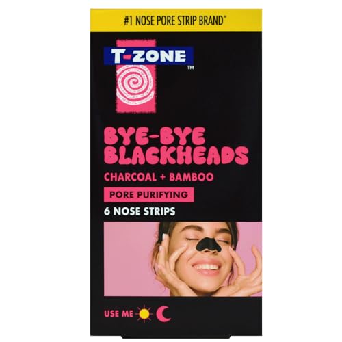 T-Zone Charcoal & Bamboo Nose Pore Strips (6 Pack) - Blackhead Remover Strips with Activated Charcoal Unclogs Pores Removes Dirt & Oil for Fresh Clearer Skin