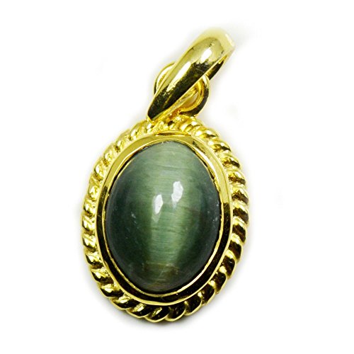 Pendentif œil de chat ovale 5 carats charms plaqué or Panchdhatu
