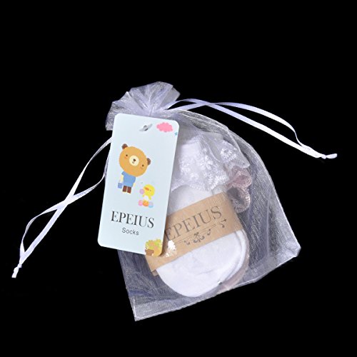 EPEIUS 2 Pairs Baby-Girls Eyelet Frilly Lace Socks Newborn Girls Princess Ankle Socks for 3-6 Months, White/Pink - Thumbnail 7
