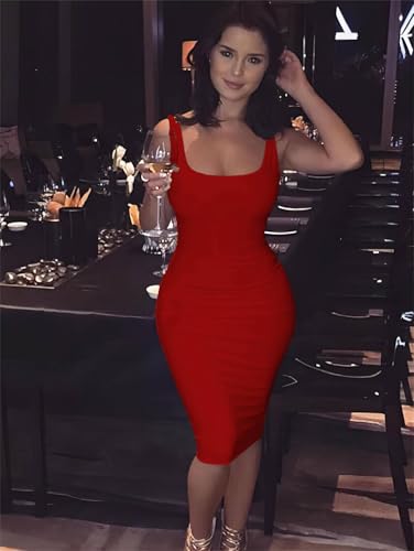 Image of Mrskoala Women Midi Tank Dresses Sexy Club Casual Dress Summer