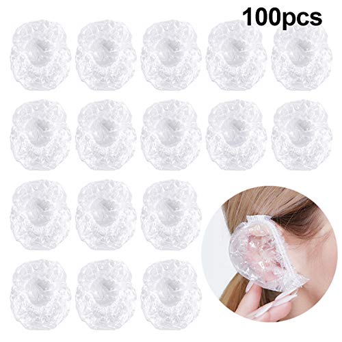 100 Pack Clear Disposable Ear Protectors Shower Waterproof Clear Ear Covers Caps for Shower, Hair Dying, Bathing, Showering