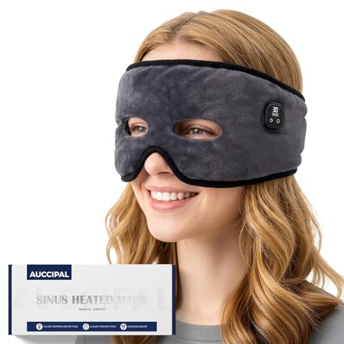 Cordless Heated Face Mask for Sinus Pressure 2500mAh Rechargeable Face Heating Pad for Sinuses with 4 Heat Levels & 4 Time Settings Adjustable Portable Electric Warm Compress Sinus Mask (Grey)