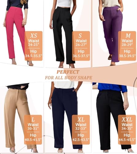 Hybrid & Company Women's High Waisted Straight Leg Suit Pants Business Work Casual Slacks Trousers4