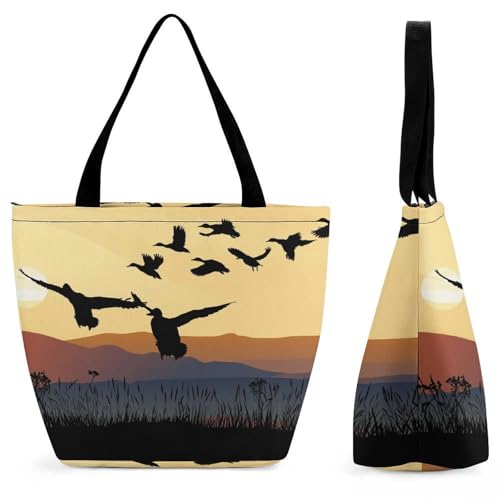 Sac de shopping oies au coucher du soleil grand format 32cm