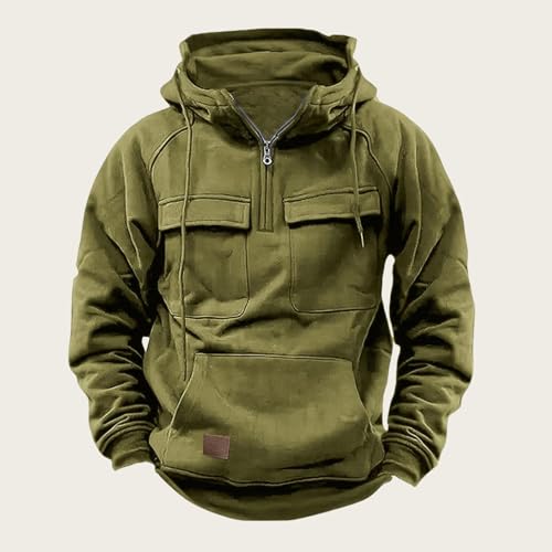 Men's Tactical Quarter Zip Hoodie Comfort Fit Long Sleeve Sweatshirt Casual Cargo Pullover with Multi Pocket2