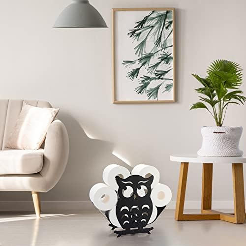 BTSKY Metal Toilet Paper Roll Holder - Matte Black Animal Style Toilet Tissue Holder, Freestanding & Wall Mount Toilet Tissue Storage Container for Bathroom, Home, Kitchen, Toilet (Owl)