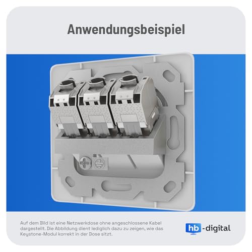 HB-DIGITAL 1-Portowa gniazdko sieciowe CAT 6a z certyfikatem GHMT, bez narzędzi Keystone, max. 10 GBit/s, podtynkowe gniazdko sieciowe RJ45, STP ekranowanie, gniazdo danych RJ45, gniazdo LAN - Biały