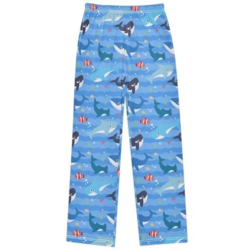 Boy's Pj Pants Playful Whale Shark Fish Lounge Bottoms Elastic Kids Sweatpants Joggers with Pockets Size 6-14