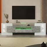 LAKFEW Mueble TV 200cm de hasta 85 Pulgadas con Iluminación LED y Almacenaje, Blanco+Gris
