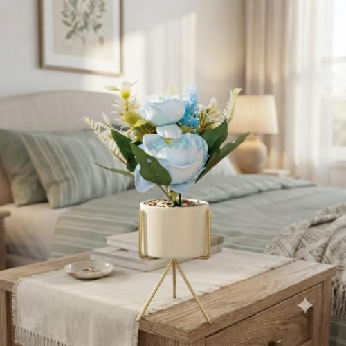 Image of Artificial Flower in Minimalist Metal Stand for Home Decor