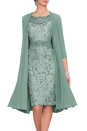 2 Pieces Mother of The Bride Dresses for Wedding Laces Chiffon Formal Evening Gowns with Jacket