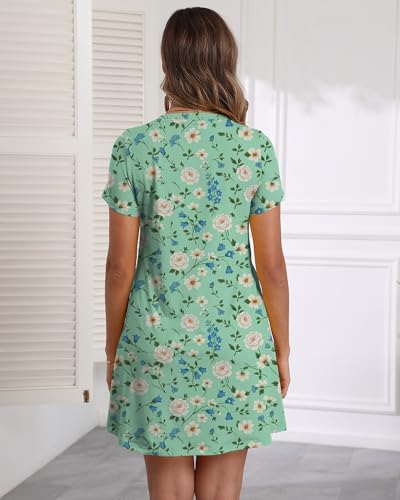 Image of COSSEN Women's Casual T Shirt Dress V-Neck Short Sleeves Swing Dresses Birthday Party Summer Travel Beach with Pocket