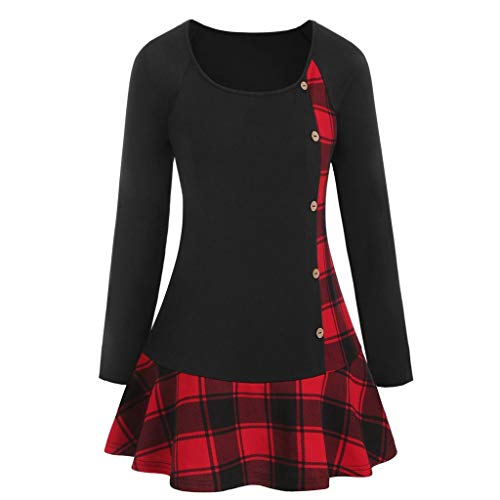 Preisvergleich Produktbild Auiyut Damen Karokleid Langarm Kleid Asymmetrisch Oberteile Casual Minikleider Kariertes Langarmshirt Übergröße 2019 Herbst Mode Bluse Kariertes Patchwork Top