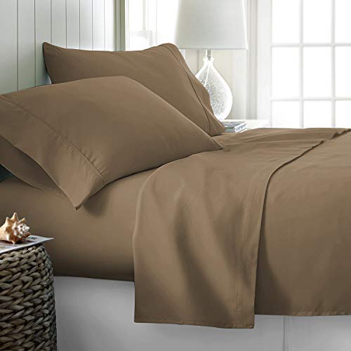 Image of 600 Thread Count 100% Long Staple Soft Cotton, 4 Piece Sheets Set, King Size,Smooth & Soft Sateen Weave, Luxury Hotel Collection Bedding, Taupe Solid