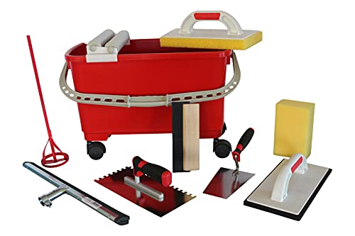 Fliesenwaschset Fliesenwascheimer 23 Liter + Werkzeuge Fliesen Gummiwischer Glättekelle mit Softgriff uvm Cover