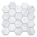 Tenedos Carrara Marble 3 Inches Hexagon Mosaic Tile Honed Box of 4 Sheets for Kitchen Backsplash, Bathroom Floors, Walls, Showers, Fireplace Surrounds and Accent Walls