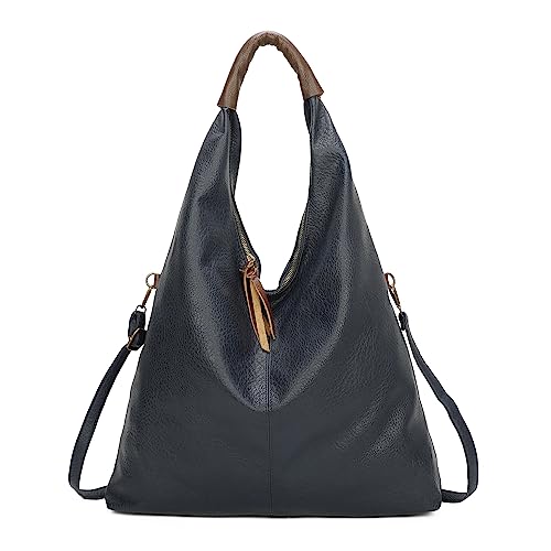 OBC Damen Tasche Shopper Schultertasche Handtasche Umhängetasche Freizeittasche Leder Optik Beuteltasche Blau