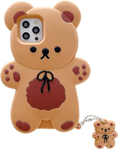 SGVAHY Custodia per iPhone 15 Cute Kawaii 3D Cartoon Orso Marrone Morbido Silicone Bumper Antiurto Cover Protettiva Custodia per Bambini Ragazze