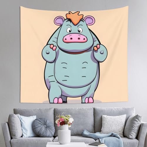 Tapiz de hipopótamos de dibujos animados para decoración de habitación y tapiz de pared
