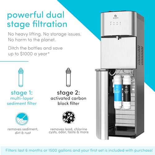 Avalon Self Cleaning Bottleless Water Cooler Water Dispenser - 3 Temperature Settings - Hot, Cold & Room Water, Durable Stainless Steel Cabinet, NSF Certified Filter- UL Listed