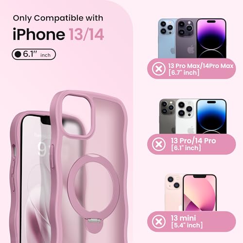 CAPRARO for iPhone 13 Case & iPhone 14 Case with 360° Spin Magnetic Stand for Women, [Compatible with MagSafe] [Camera Protection] Cute Wave Translucent Matte Case for iPhone 13/14, Black Currant by CAPRARO - Used condition - Image 2