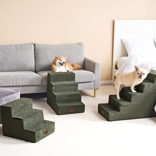 Image of EHEYCIGA Dog Stairs for High Bed 22.5 inch H, 5-Step Dog Steps for Bed, Pet Steps for Small Dogs and Cats, Non-Slip Balanced Pet Ramp Indoor, Military Green