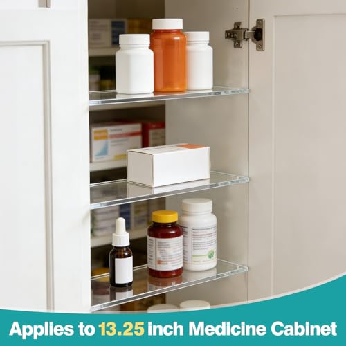 LILXIU 4 PCS 13.25 Inch Medicine Cabinet Shelves Acrylic Medicine Cabinet Shelf Replacement for Living Room Bathroom Kitchen Wall Mounted and Hanging Cabinets