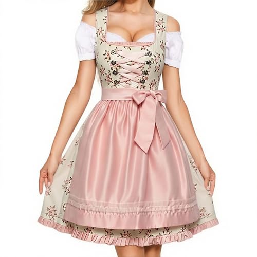 Vestido dirndl corto para Oktoberfest con delantal de encaje en tallas grandes