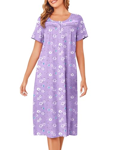 Image of Bloggerlove Nightgowns for Women Soft 100% Cotton House Dress Short /Long Sleeve Night Gowns Comfy Sleepwear S-3XL