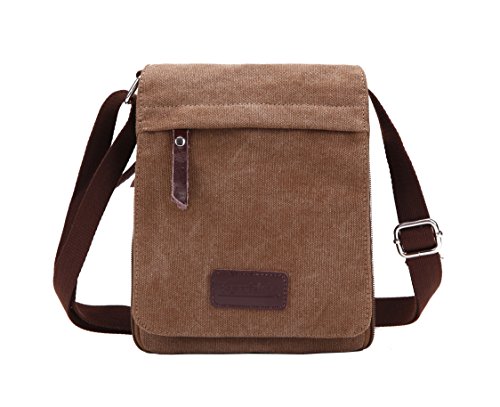 Berchirly Small Crossbody Bag Vintage Canvas Leather Messenger Pack Organizer For Women Men Travel Hiking Climbing