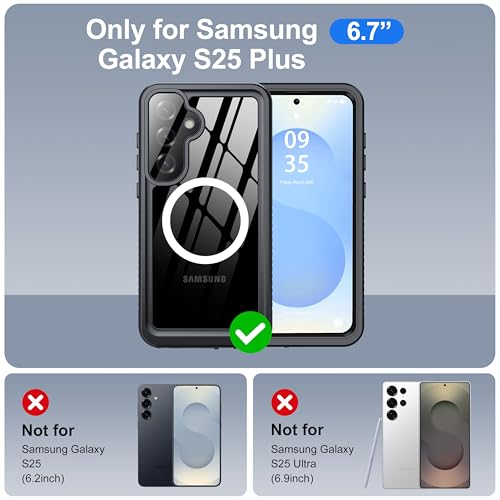 Image of ANTSHARE IP68 Waterproof Case for Samsung Galaxy S25 Plus [2025] - MagSafe Compatible, Built-in Screen /Lens Protector - Shockproof Full Body Protection for Swimming /Outdoor, Black /Clear