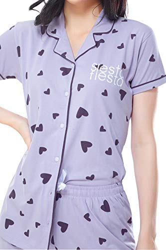 Image of ZEYO Women's Cotton Heart Printed Night Suit Set of Shirt & Pajama Set 5250 (Available in Plus Size)