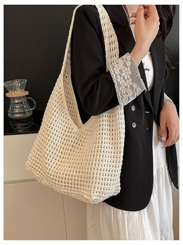 Bolso Tote de Crochet para Mujer Beige miniatura 5