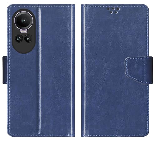 SBMS Flip Cover for Oppo Reno 10 / Reno10 5G / Oppo Reno 10 Pro / Reno10 Pro 5G (6.7-inch) Back Cover Case with Magnatic Closure | Inbuilt Stand | Card & Money Pocket (Blue)