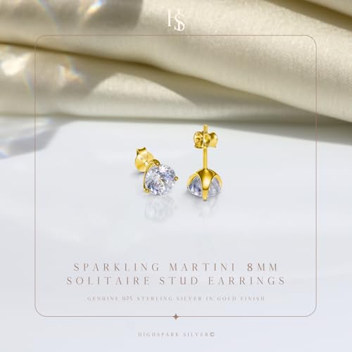 Image of HIGHSPARK 925 Silver inchSparkling Martini inch Solitaire Earrings | 92.5 Sterling Silver and Diamond like Brilliance Sparkling Zirconia | Lovely Gift