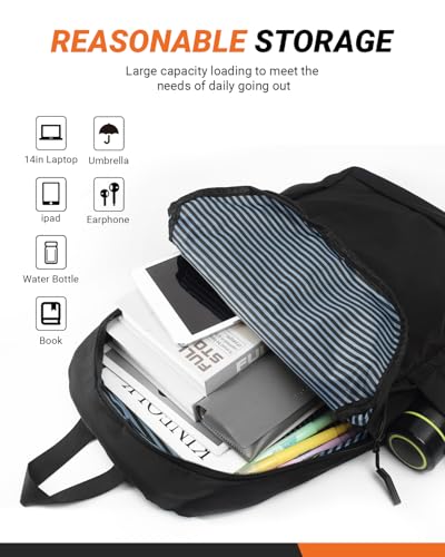 Multi-Pocket Laptop Backpack, 24L Capacity, Fits 14-inch Laptop, 16.9x12.6x5.5 inches, 1.1 lbs, Black/Navy/Gray (Blue)4