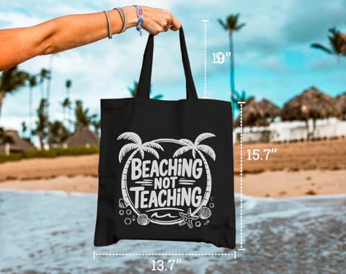 Beaching Not Teaching Canvas Tote Bag for Women Vacation Trip Beach Bags Reusable Grocery Shoulder Bag Teachers Gift3
