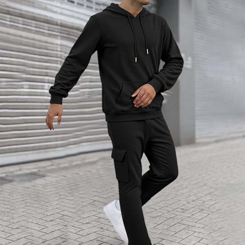 Mens Sweatsuits 2 Piece Set Fleece Hoodies and Cargo Sweatpants Set Casual Athletic Tracksuits Winter Jogging Suit2